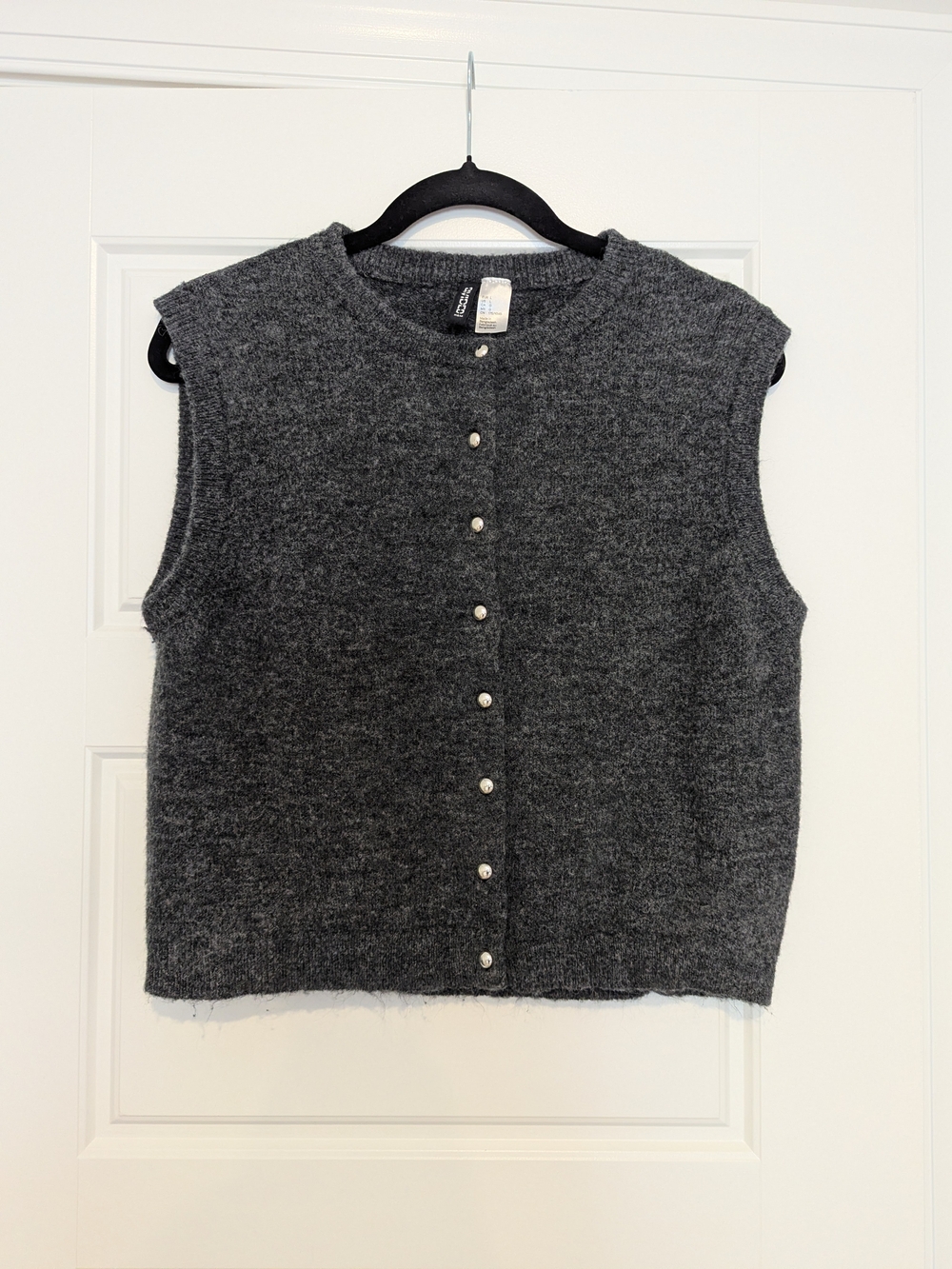 H&M Wool Blended Dark Gray Sleeveless Knit Cardigan